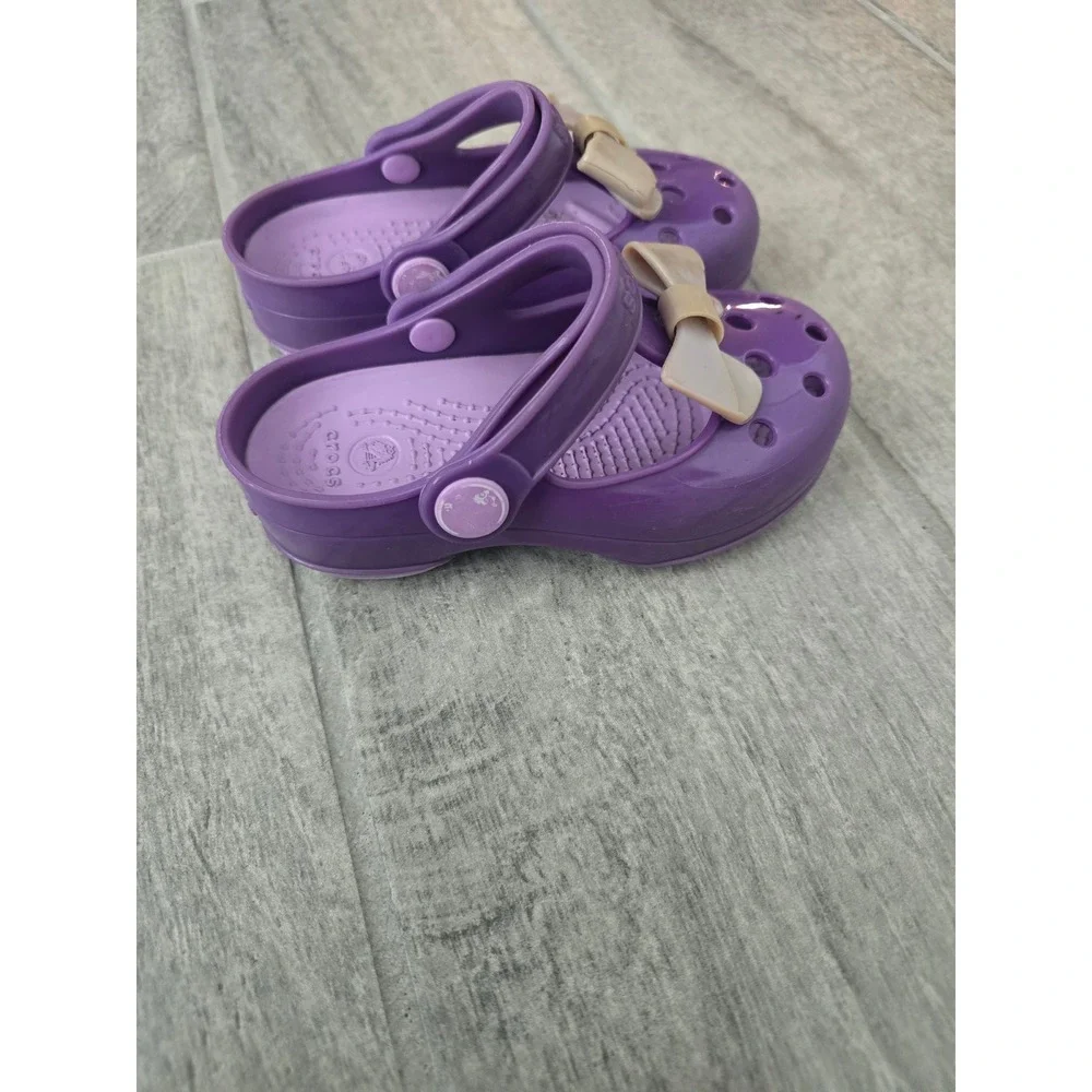 Crocs Carlie Purple Mary Jane Clogs Bow Detail Girls Toddler Size‎ C8